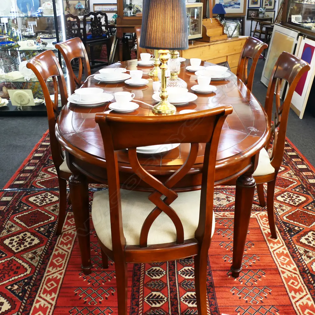 QUALITY CHERRYWOOD OVAL EXTENSION DINING TABLE & 6 CHAIRS BY BRIGITTE FORESTIER 2300x1100... Image 1++