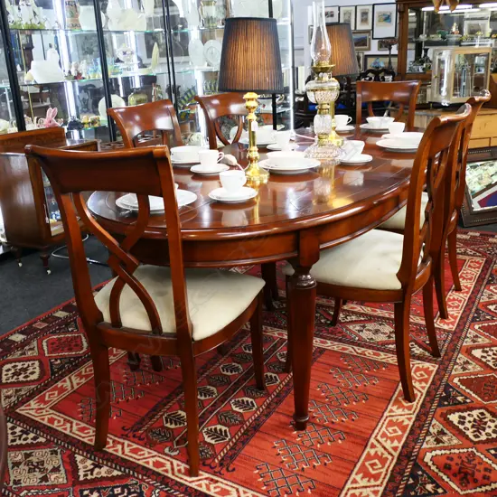 QUALITY CHERRYWOOD OVAL EXTENSION DINING TABLE & 6 CHAIRS BY BRIGITTE FORESTIER 2300x1100...