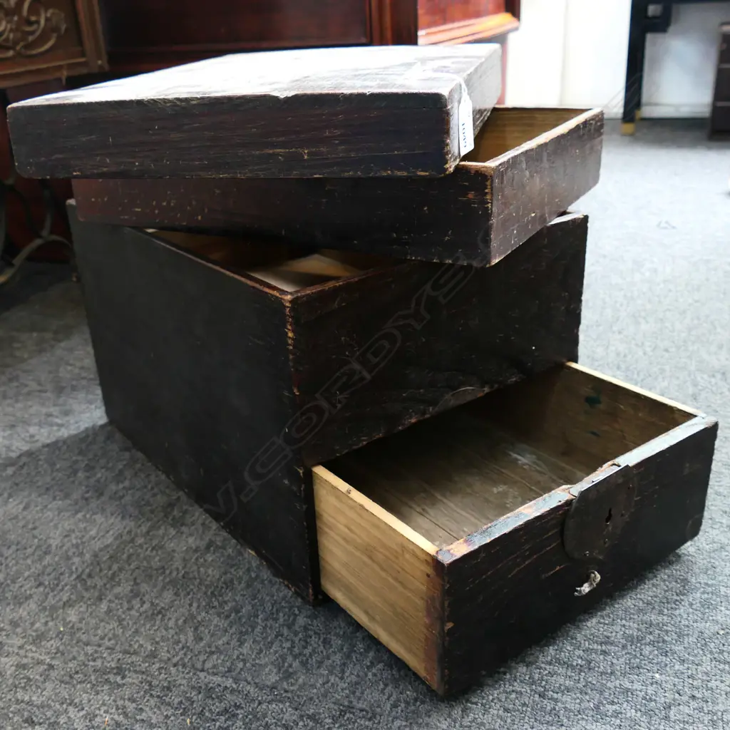 19thC JAPANESE RUSTIC SMALL LIDDED BOX w internal tray & base drawer H.290mm  Image 1++