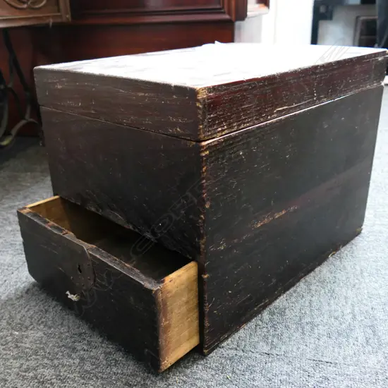 19thC JAPANESE RUSTIC SMALL LIDDED BOX w internal tray & base drawer H.290mm 