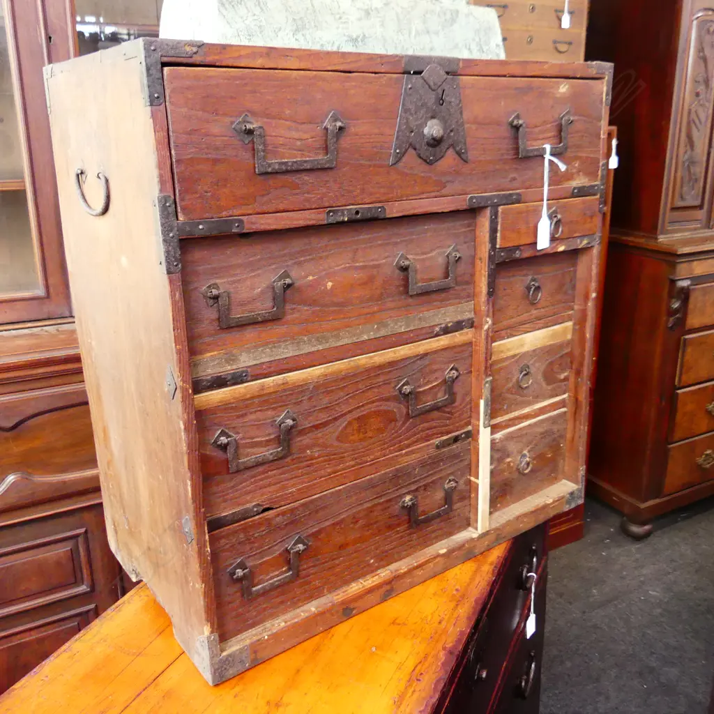     19thC JAPANESE SMALL TANSU/BEDSIDE CABINET 8 drawer H.570mm Image 1++