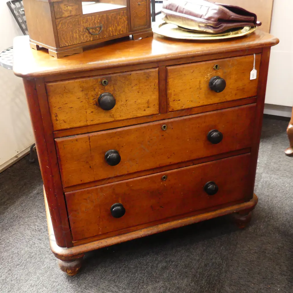 LATE 19TH C KAURI 4 DRAWER CHEST OF DRAWERS H 870 X W 900  X D 510 MM Image 1++