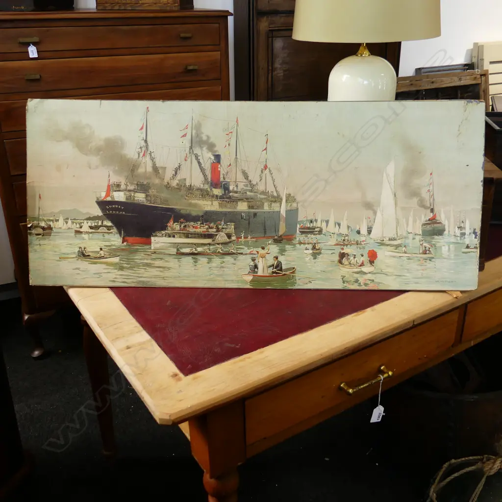 EARLY 20thC HARBOUR SCENE PRINT 370X890MM Image 1++