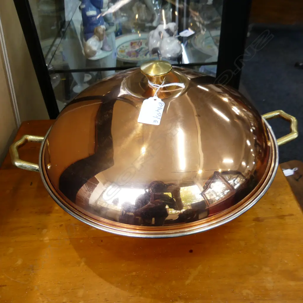 LIDDED CHINESE WOK 320mm dia COPPER FINISH Image 1++