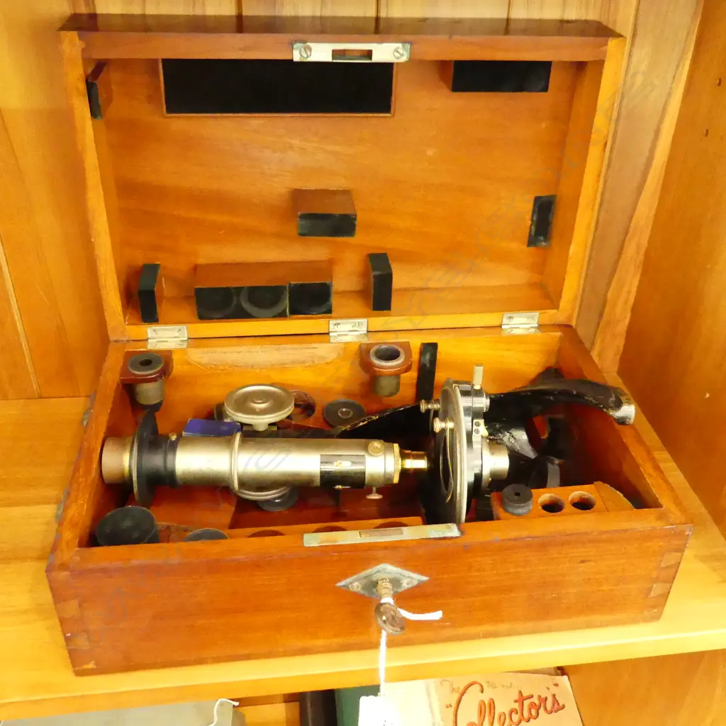 19thC CARL ZEISS JENA monocular microscope # 18234 in mahogany fitted box  Image 1++