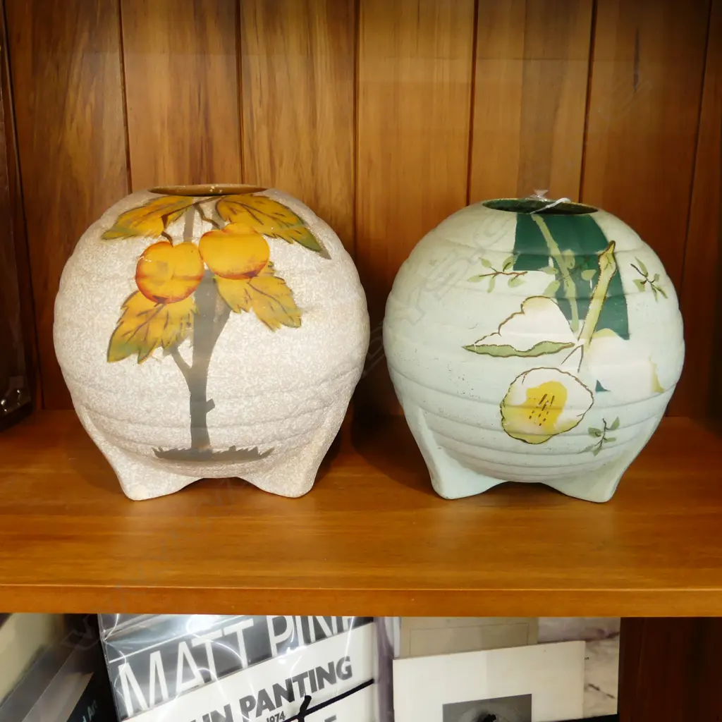 2 1940S CROWN LYNN VASE FLORAL DESIGNS H200MM Image 1++