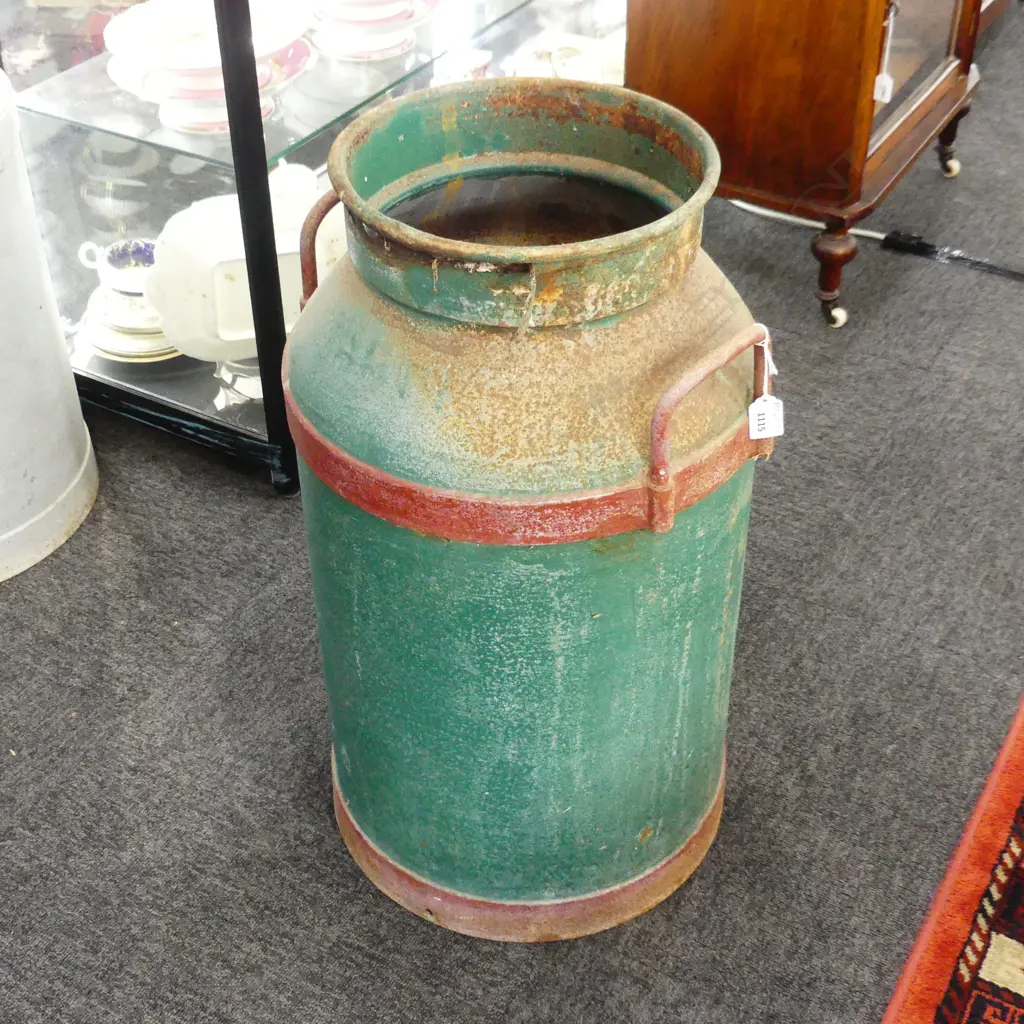 VINTAGE GREEEN PAINTED MILK CAN H.650mm Image 1++
