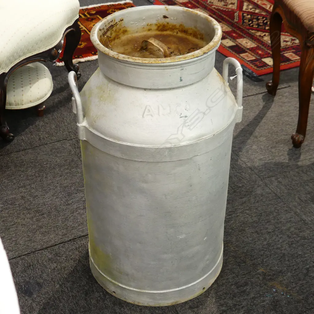 VINTAGE SILVER PAINTED 12 GAL. MILK CAN H.660mm Image 1++