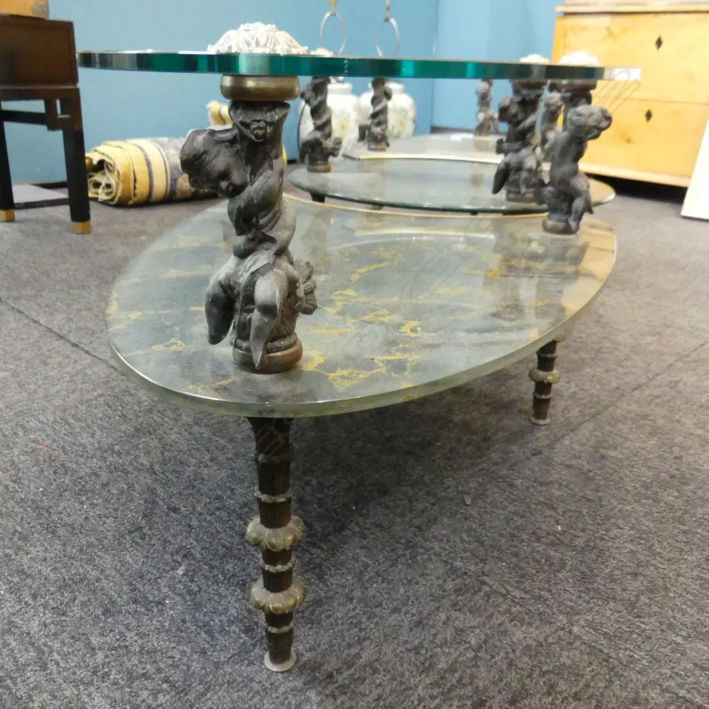 THREE HOLLYWOOD REGENCY STYLE TABLES W CHERUBS Image 1++