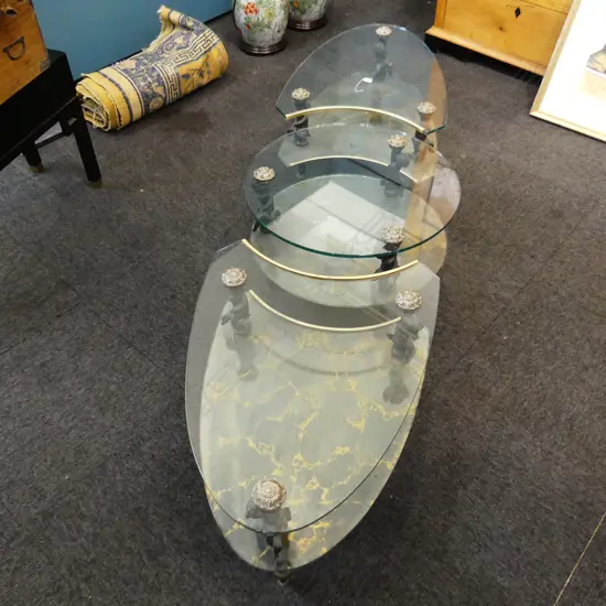 THREE HOLLYWOOD REGENCY STYLE TABLES W CHERUBS