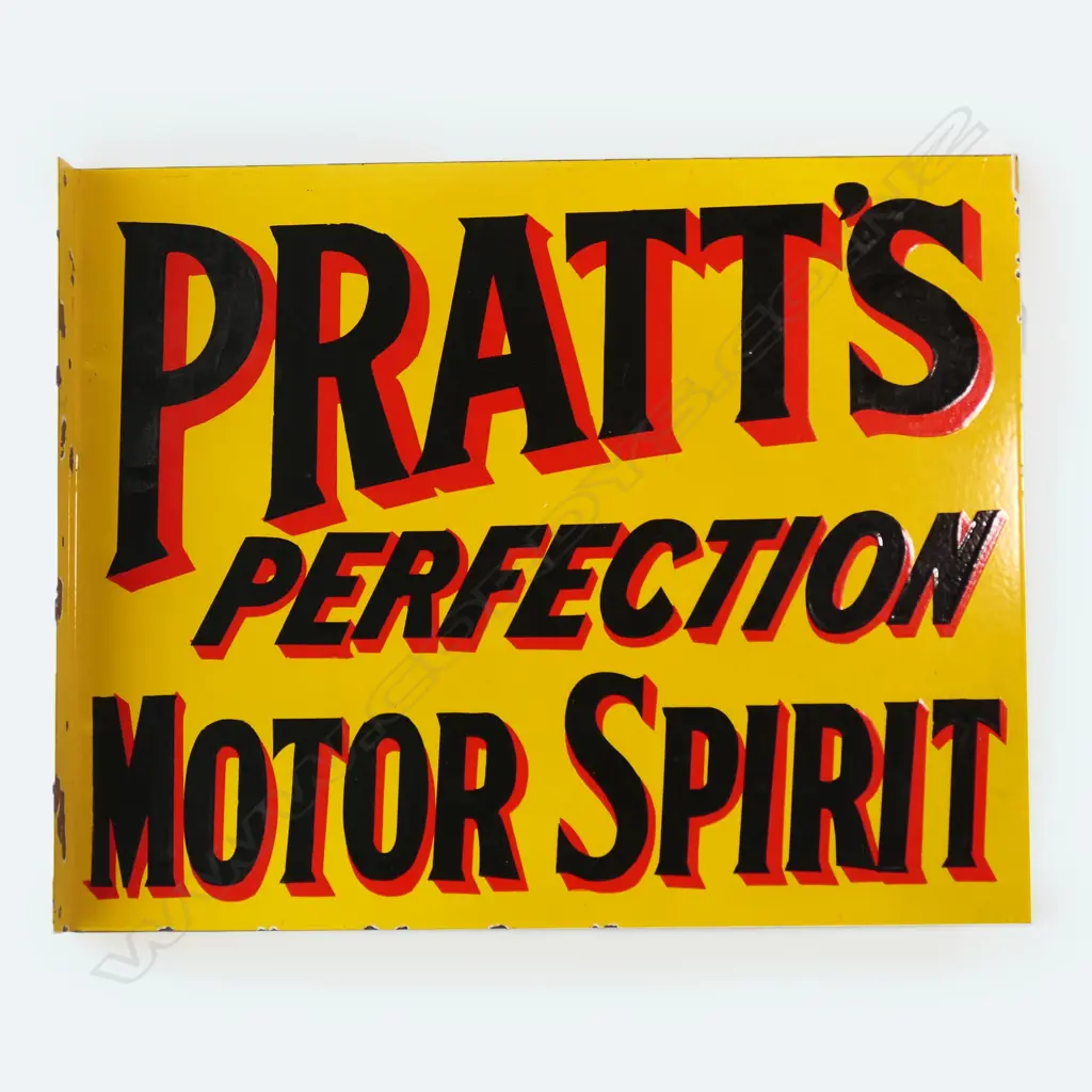 VINTAGE DOUBLE SIDED ENAMEL SIGN 'PRATTS PERFECTION MOTOR SPIRIT' 460x570mm Image 1++