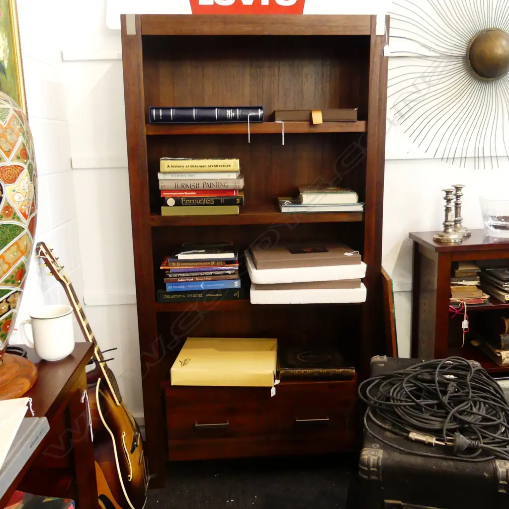 CONTEMPORARY WOODEN BOOKCASE WITH 2 DRAWERS H 1850 X W 950 MM Image 1++