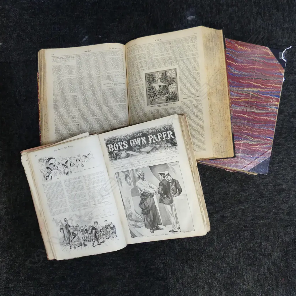 2 BOUND JOURNALS 'WORK: JOURNAL FOR MECHANICS' C.1896 + BOYS OWN MANUAL Image 1++