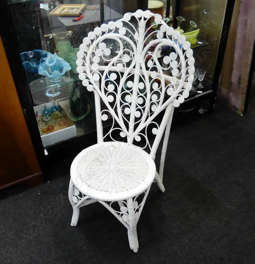 WHITE PAINTED PEACOCK CANE CHAIR H.1050mm & FOOTSTOOL Image 1++