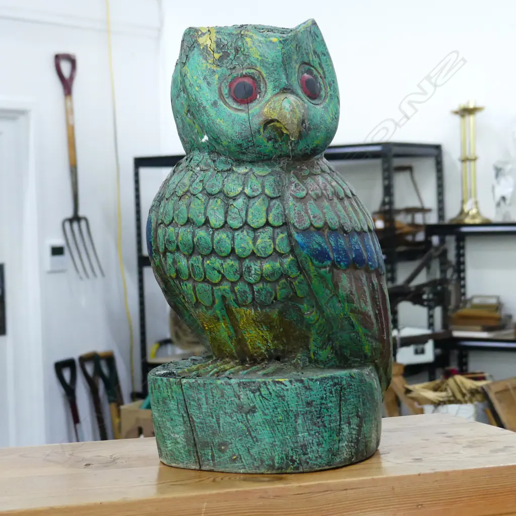 CARVED PAINTED WOODEN OWL H.350mm Image 1++