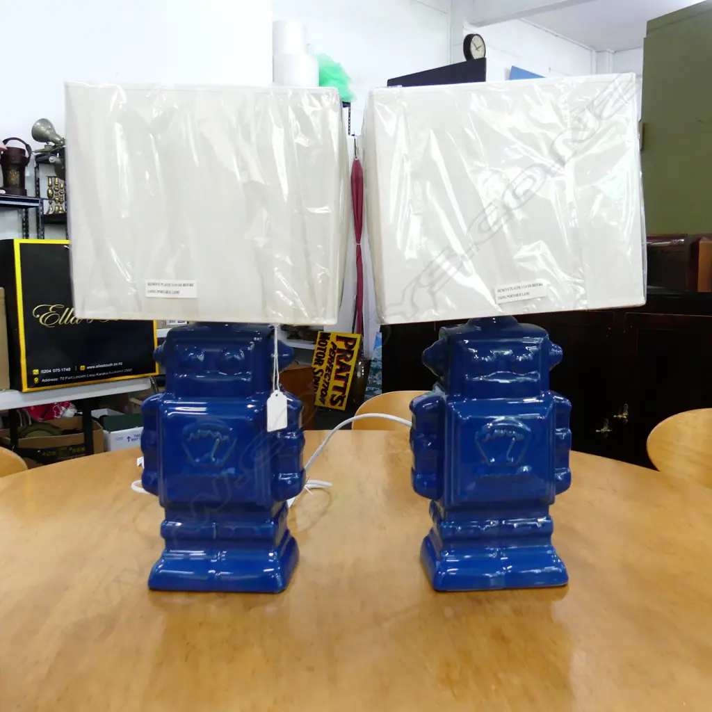 PR BLUE CERAMIC ROBOT LAMPS - AS NEW H.465mm Image 1++
