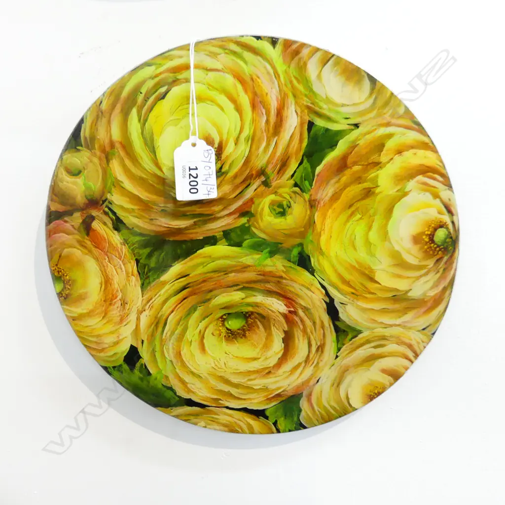 SIGNED YELLOW FLORAL ARTWORK 260mm dia Image 1++