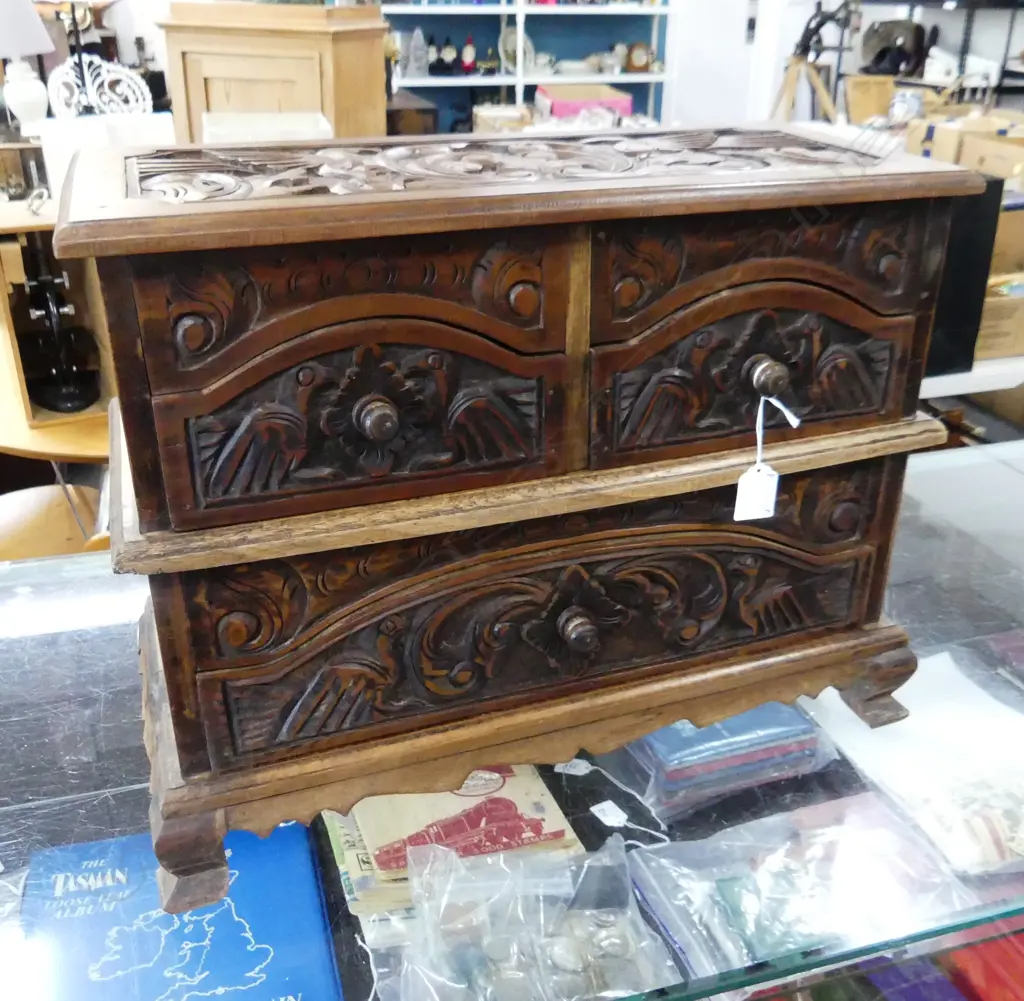 MEXICAN CARVED WOODEN CHEST 500x250x390mm Image 1++