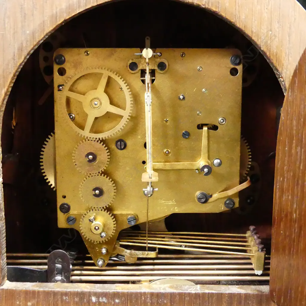 1940'S GERMAN KIENZLE WALNUT MANTLE CLOCK gong strike labelled & with pendulum Image 1++