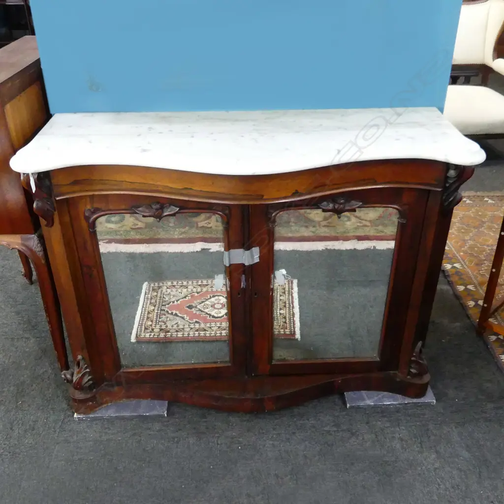 VICT. MARBLE TOPPED MIRROR FRONTED WALNUT CREDENZA H890 W1M117MM Image 1++