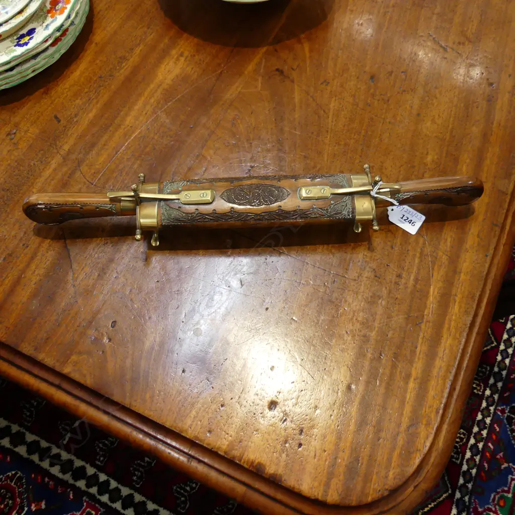 MIDDLE EASTERN CARVING KNIFE & FORK IN WOODEN SCABBARD L.440mm Image 1++