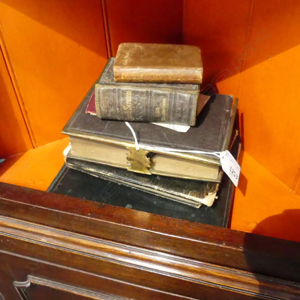 5 ANTIQUE BOOKS; AUTOGRAPHS, ALBUM, 3 RELIGIOUS Image 1++