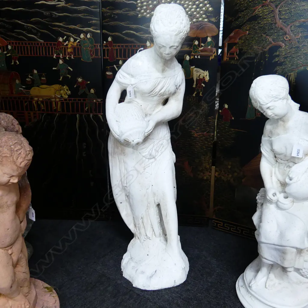WHITE CONCRETE GARDEN STATUE - STANDING WOMAN H.800mm Image 1++