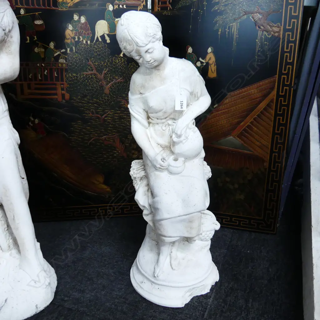 WHITE CONCRETE GARDEN STATUE - SEATED WOMAN H.630mm Image 1++