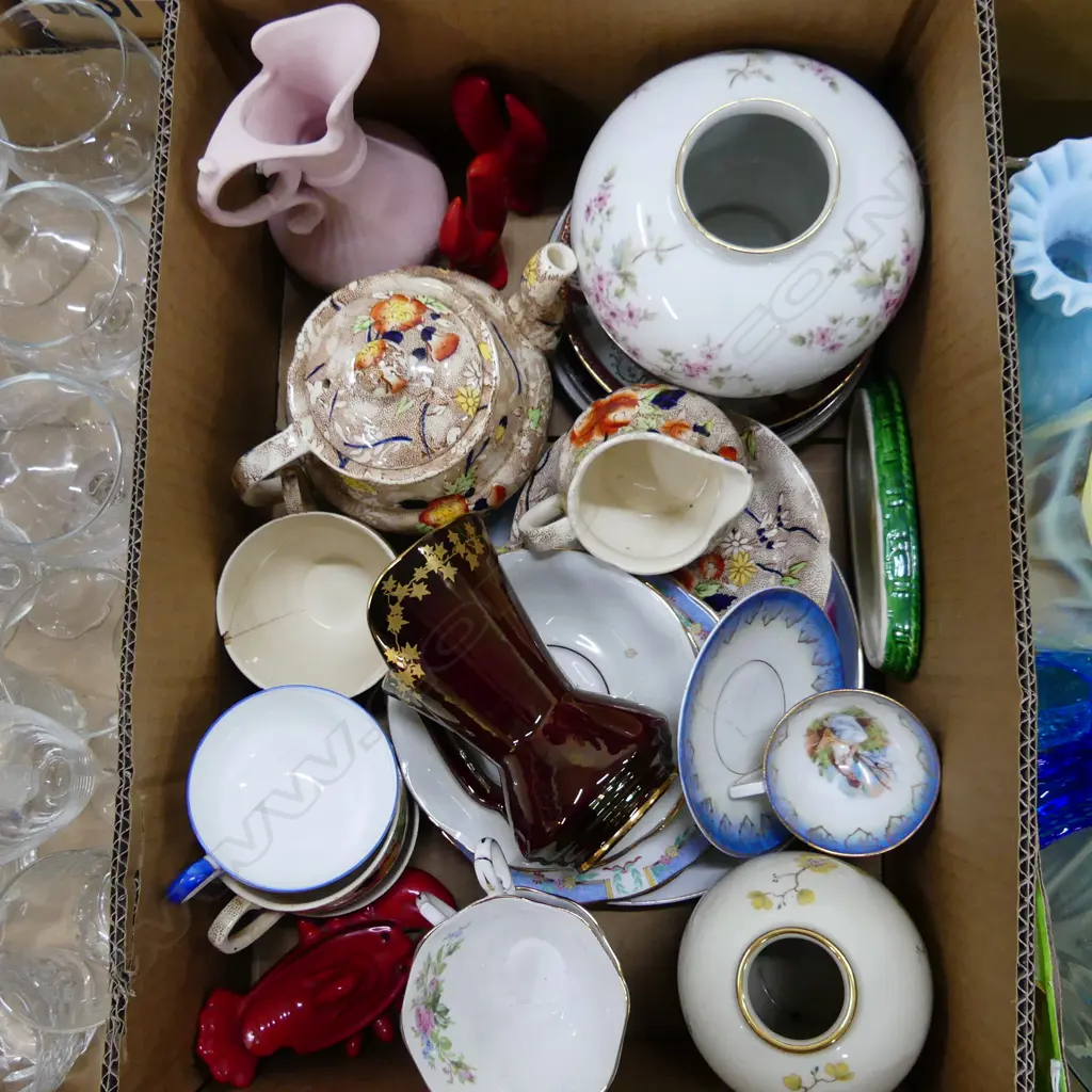 BOX LOT MIXED CHINA CROWN DEVON JUG ETC Image 1++
