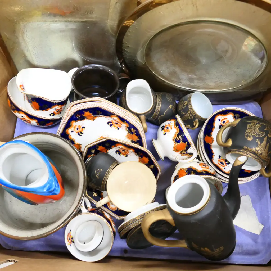 BOX LOT 2 DARRYL FAGENCE PLATES, JAPANESE TEA SET, KOOKABURRA JUG, PARAGON TOKIO ETC Image 1++