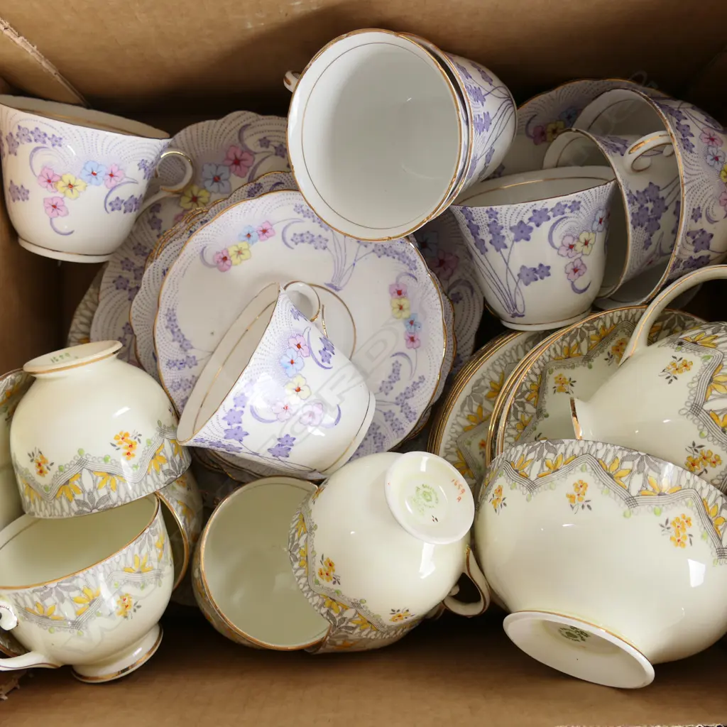 BOX LOT TWO TEASETS EACH 6 PLACE COCLOUGH AND SALISBURY, QUITE PRETTY.  Image 1++