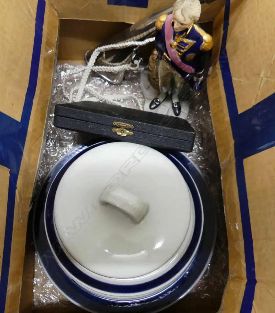 BOX: COALPORT LORD NELSON FIGURE H.230mm. ARABIA FINLAND TUREEN & PLATE. DREMEL ROTARY KIT, HORN ETC Image 1++