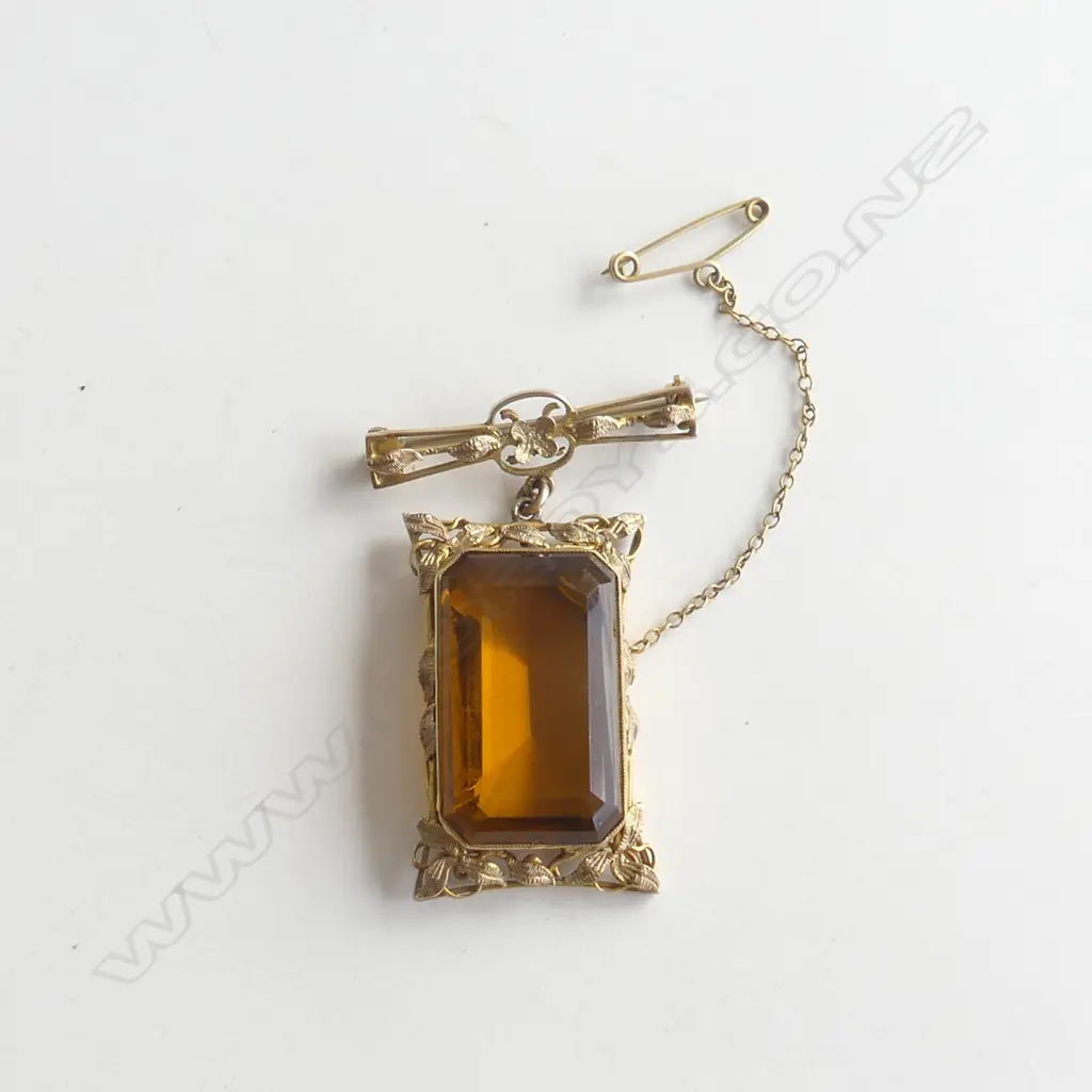 ANTIQUE 9ct GOLD FRAMED LGE CITRINE TONED STONE  15.2gms Image 1++