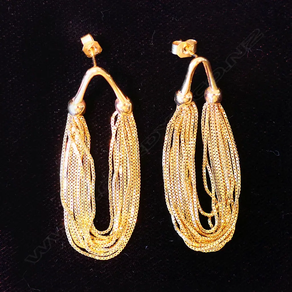PR 14CT GOLD 10 STRAND DROP EARRINGS 5.77GMS Image 1++