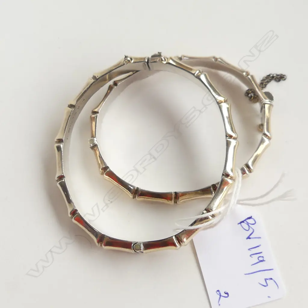 PR 9CT SILVER GILT BAMBOO HINGED BANGLES; 2 SIZES 24GMS Image 1++