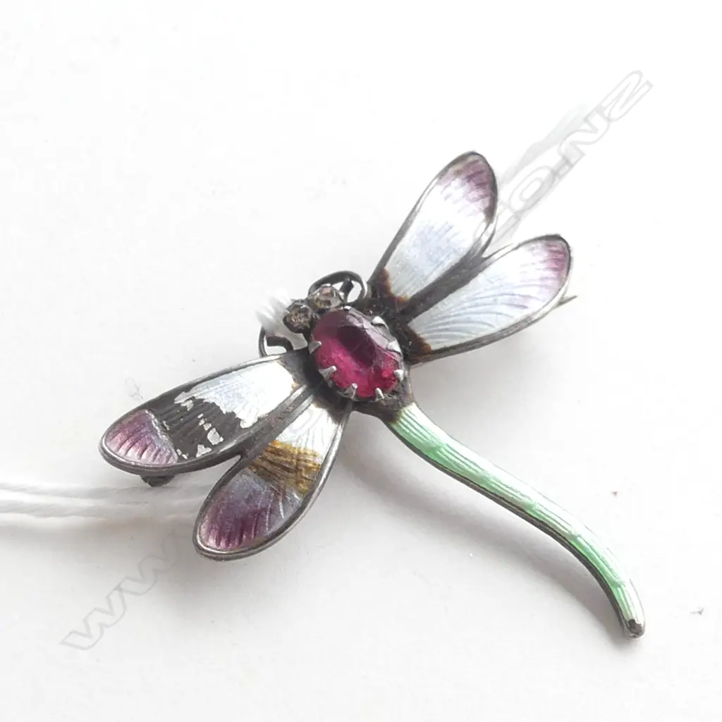 VINTAGE SILVER & ENAMEL DRAGONFLY BROOCH Birm.1921 some faults to enamel wings Image 1++
