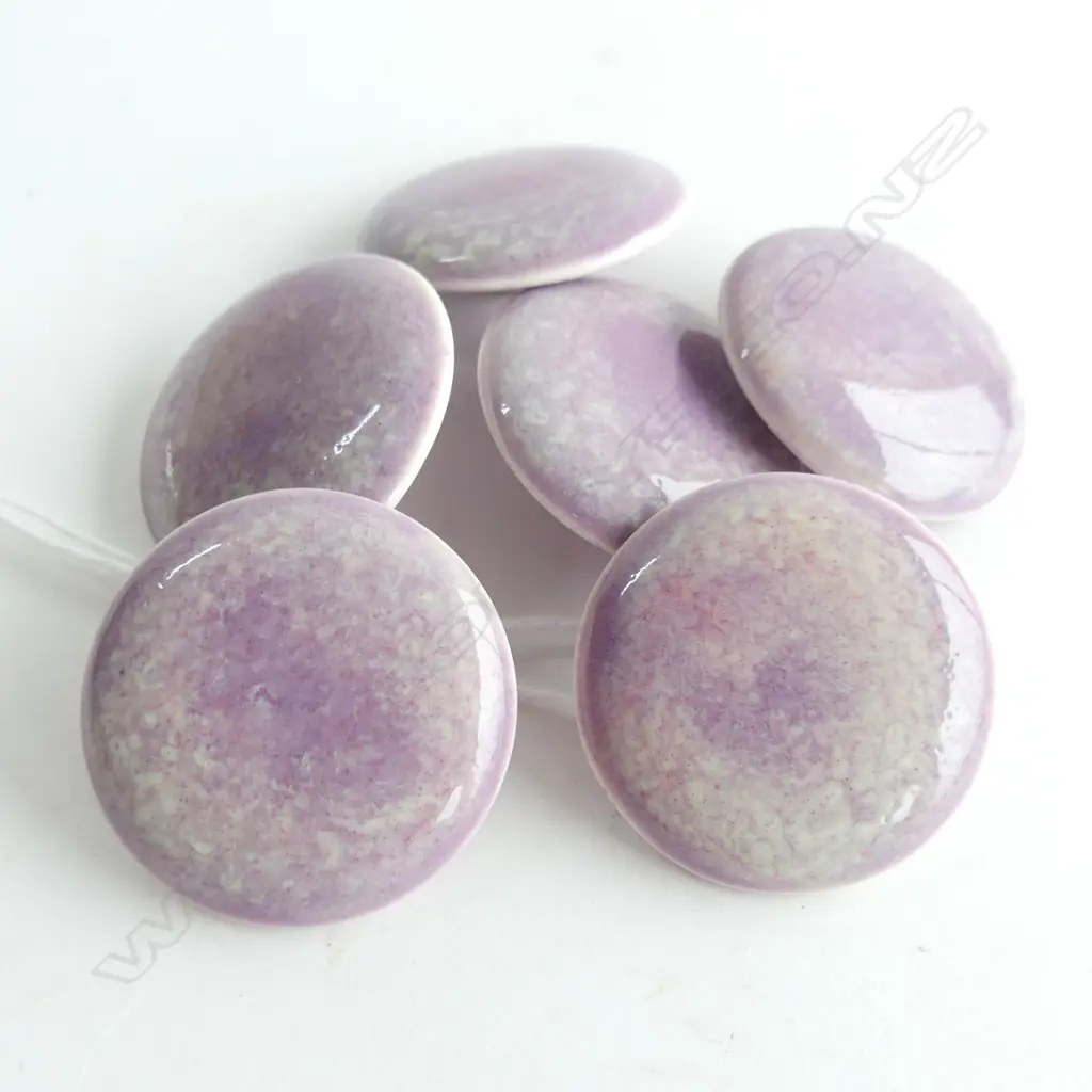 6 RUSKIN POTTERY PURPLE GLAZED BUTTONS 30mm dia Image 1++