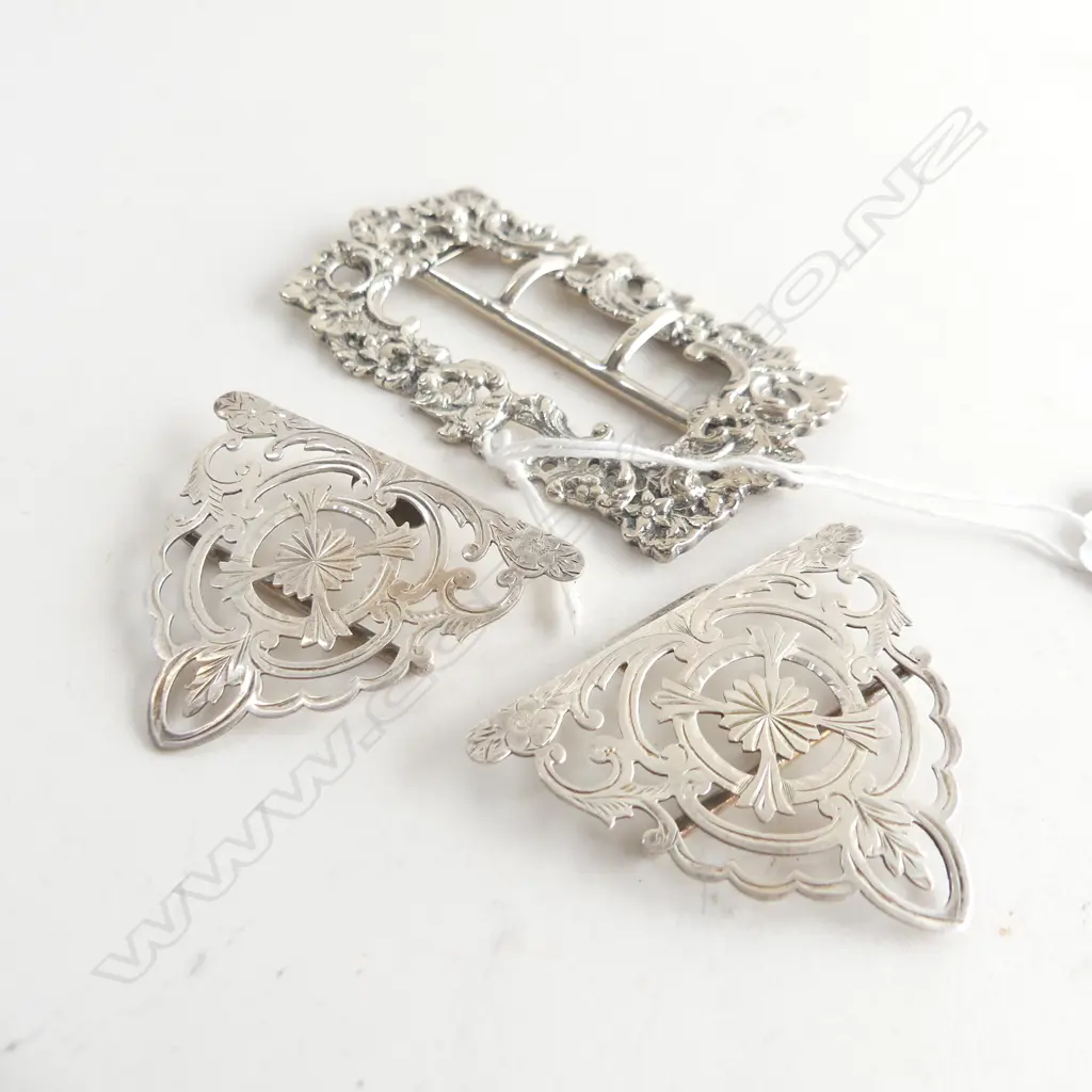 2 STG SILVER BELT BUCKLES; B'HAM 1908 + OTHER 55 GRAMS Image 1++