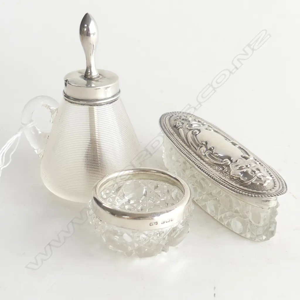 GLUE POT w. STG TRIM B'HAM 1901 + CRYSTAL & STG CONTAINERS Image 1++