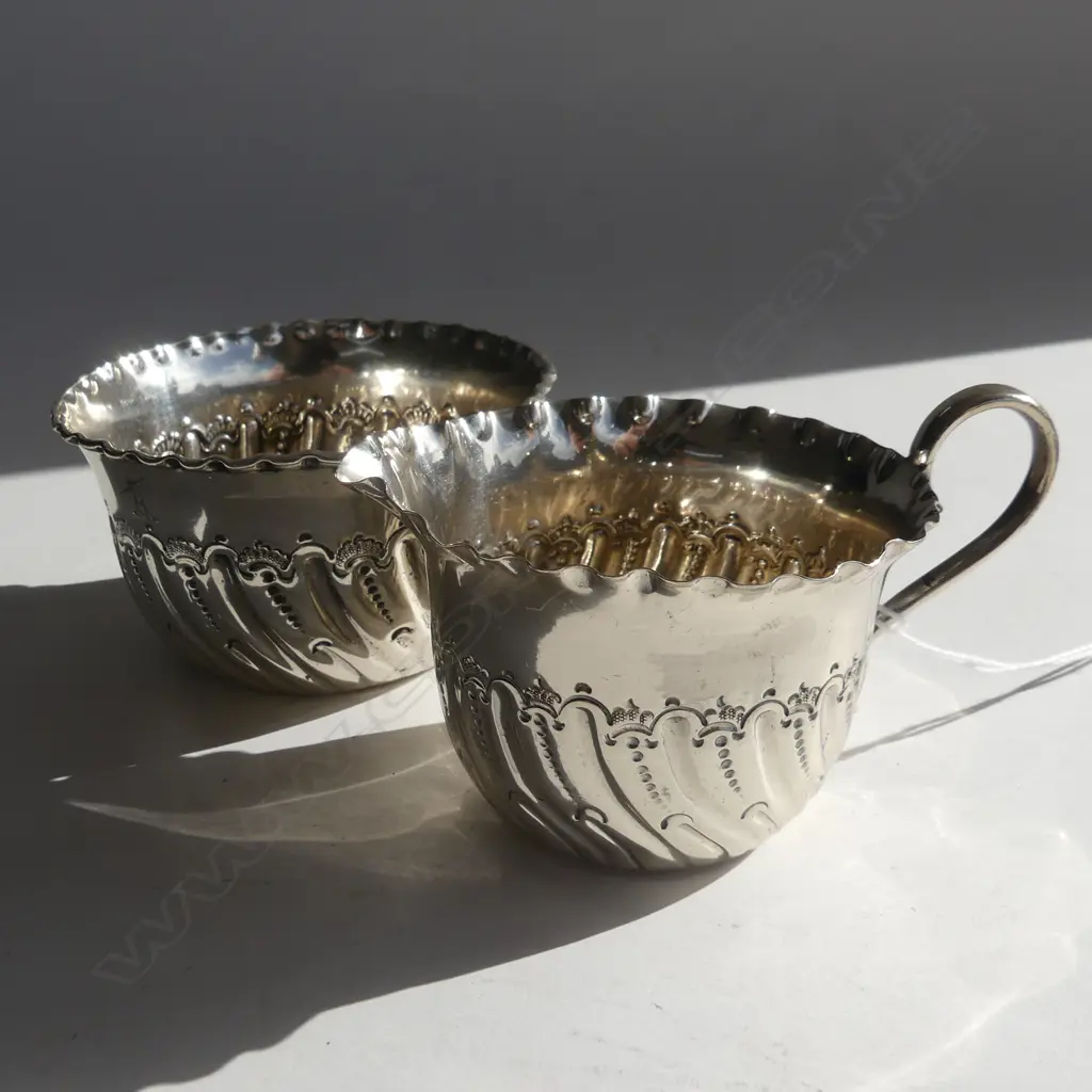STG SILVER CREAM JUG & BOWL SHEFFIELD 1886 100 GRAMS Image 1++