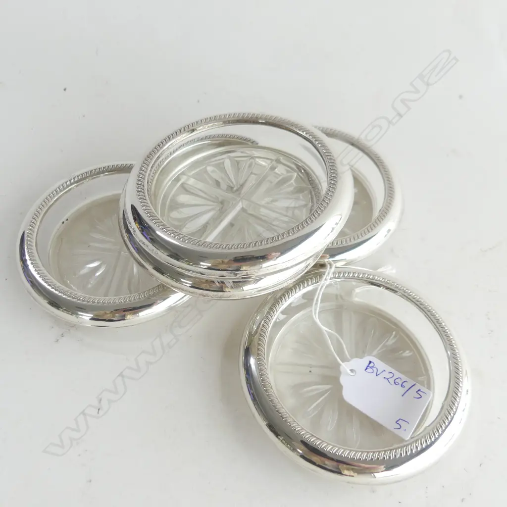 5 STAMPED STERLING DRINKS COASTERS 92mm dia FB ROGERS Image 1++