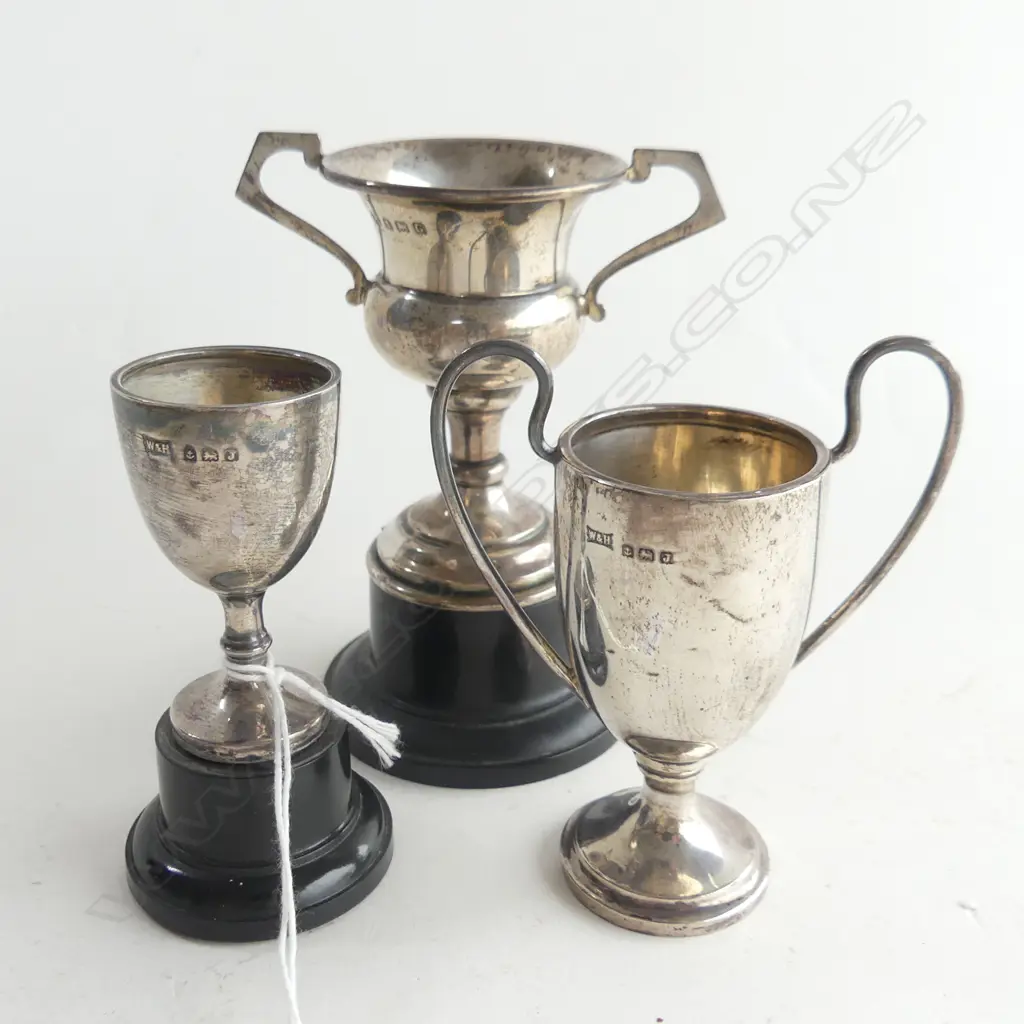 3 STG SILVER SML TROPHY CUPS B'HAM 1933-42 H.115mm Image 1++