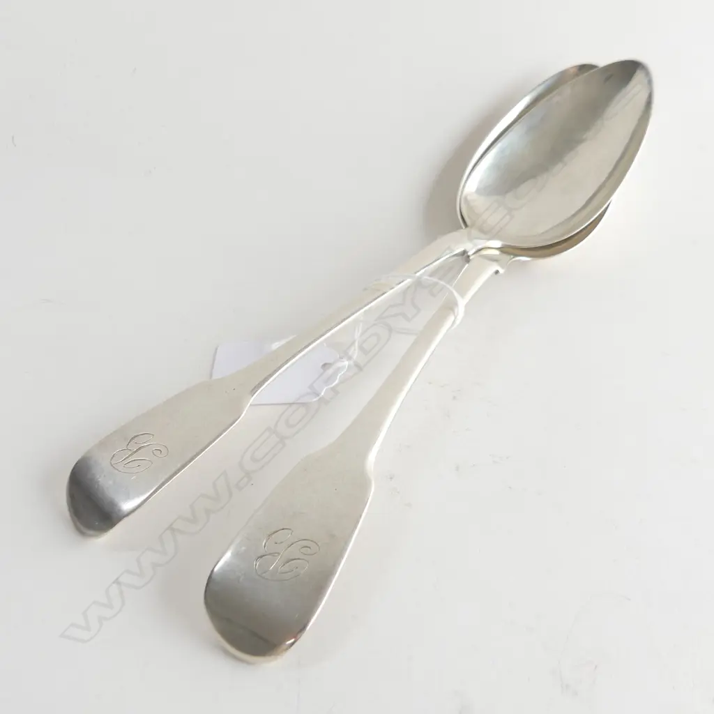 PR STG SILVER FIDDLE PATTERN TABLE SPOONS ENGRAVED 'B'  THOMAS WIKES BARKER LONDON 1818 121 GRAMS Image 1++
