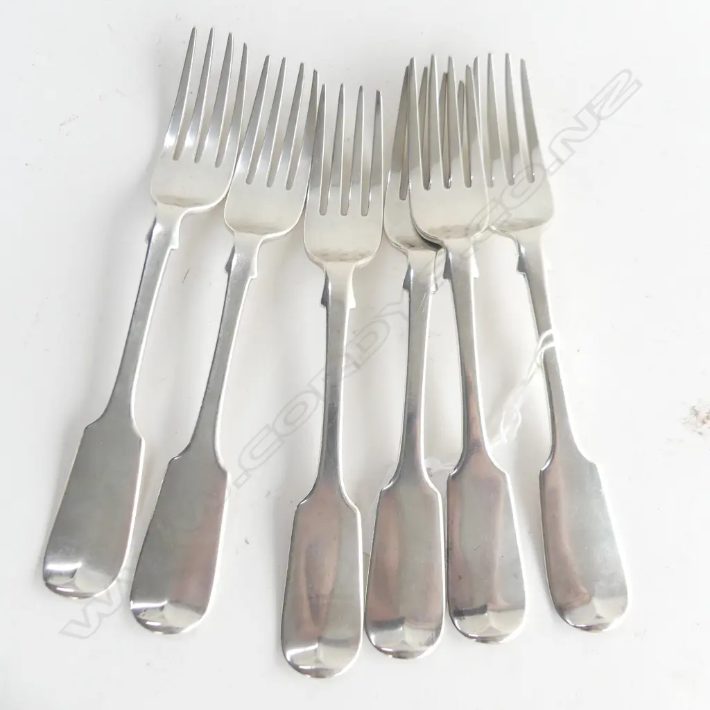 6 STG SILVER FORKS FIDDLE PATTERN JOSIAH WILLIAMS & CO. EXETER 1853 432 GRAMS Image 1++