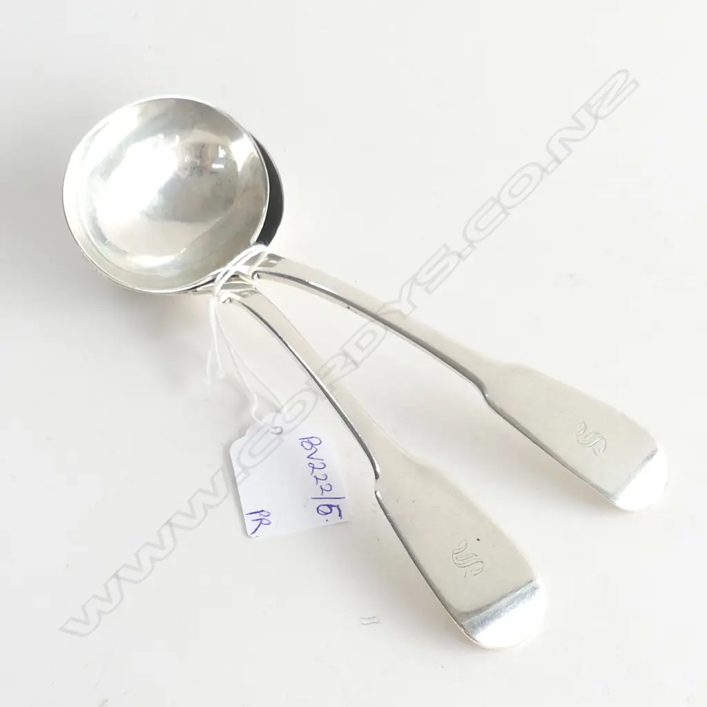 2 STG SILVER FIDDLE PATTERN SAUCE LADLES ENSCRIBED 'S' 119 GRAMS... Image 1++