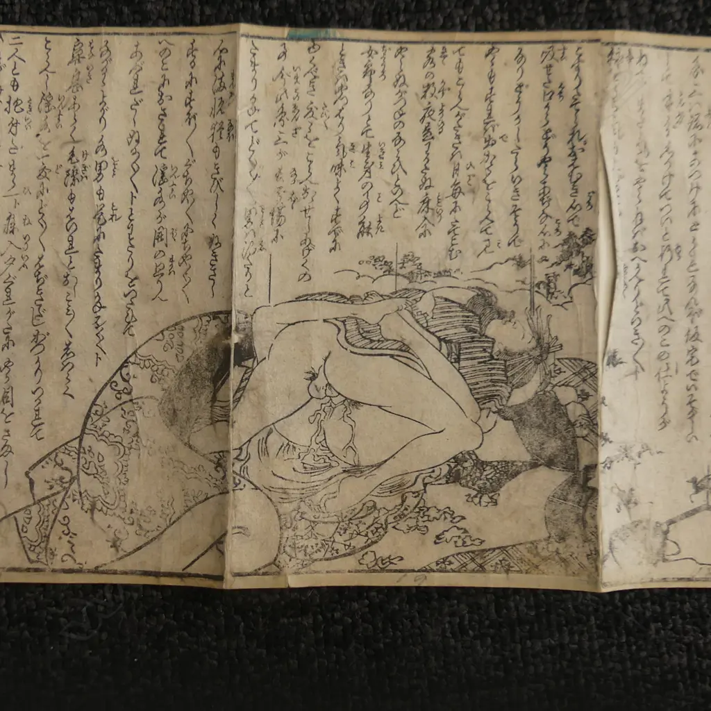 19thC JAPANESE B&W WOODBLOCK SHUNGA (EROTIC ART) SCROLL. 3000 x 160mm Image 1++