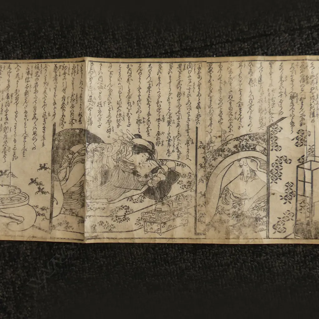 19thC JAPANESE B&W WOODBLOCK SHUNGA (EROTIC ART) SCROLL. 3000 x 160mm Image 1++