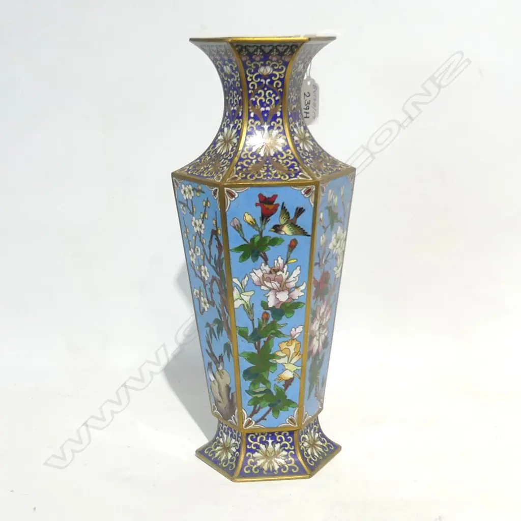 CLOISONNE CHERRY BLOSSOM HEXAGONAL VASE H. 310MM Image 1++