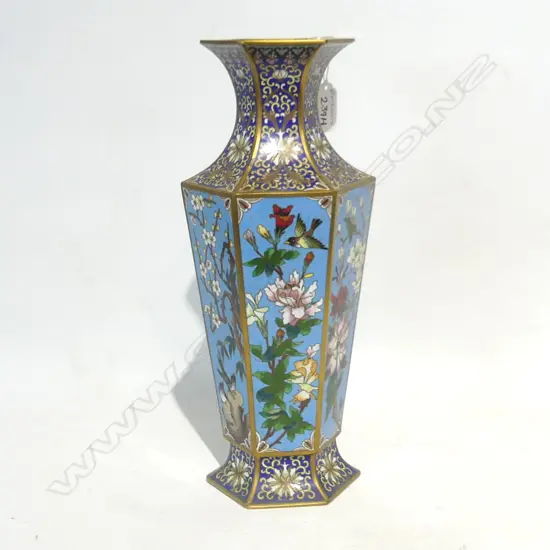 CLOISONNE CHERRY BLOSSOM HEXAGONAL VASE H. 310MM