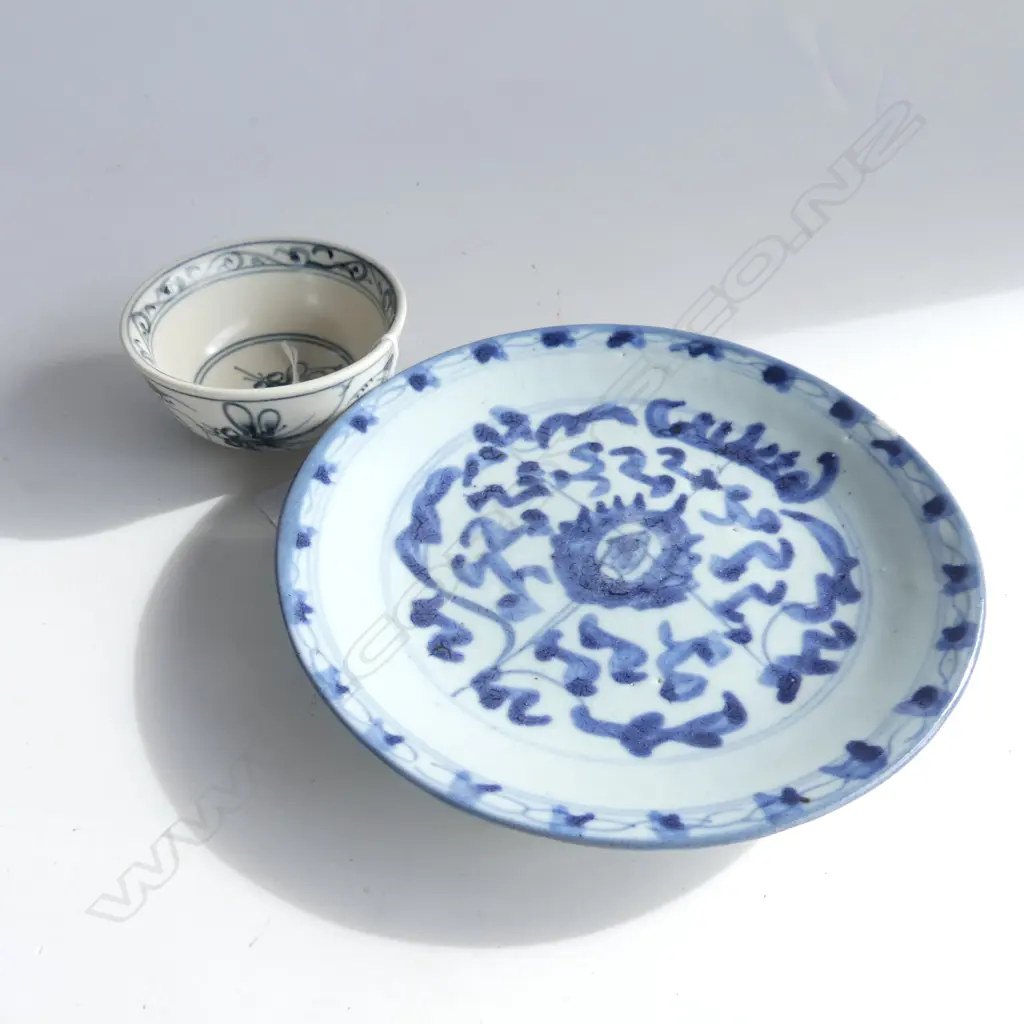 OLD CHINESE B&W DISH Dia.175mm & SMALL BOWL Image 1++